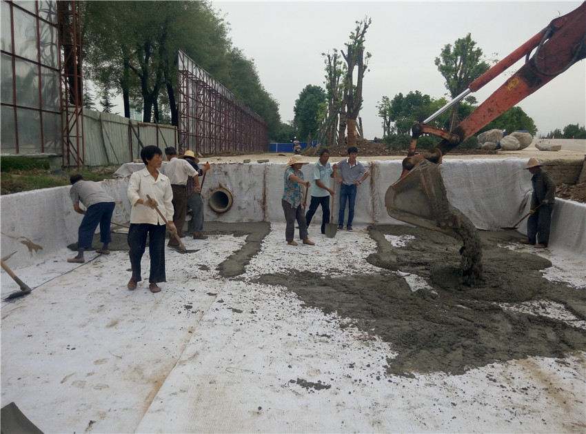 鈉基膨潤土防水毯成就人工湖內(nèi)花美魚肥